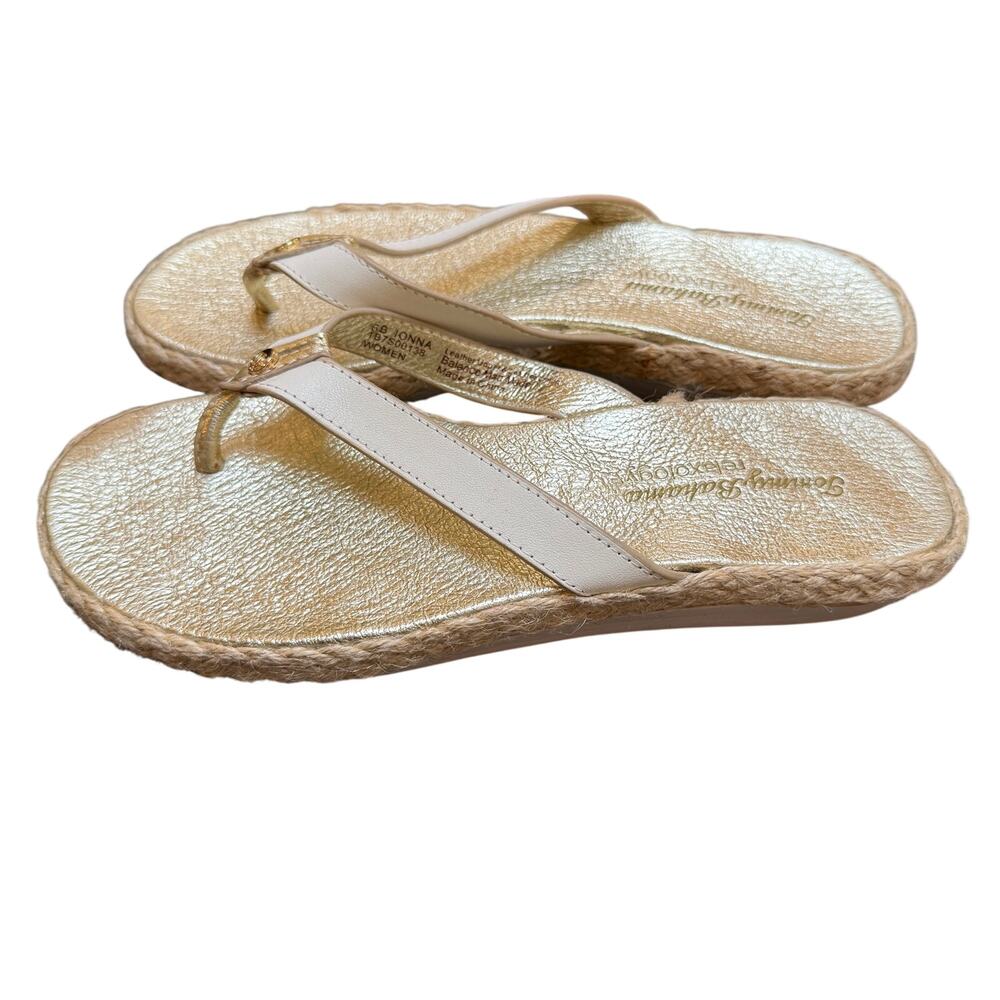 Tommy Bahama Ionna Flip Flop Sandals Gold Metallic Espadrille Trim Size 6